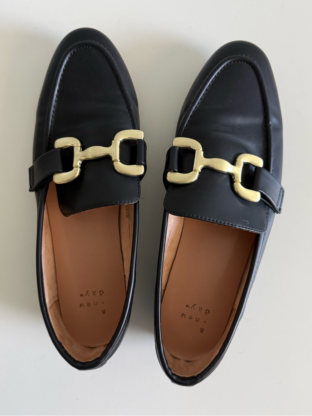 A New Day Black Loafers with Gold Buckle